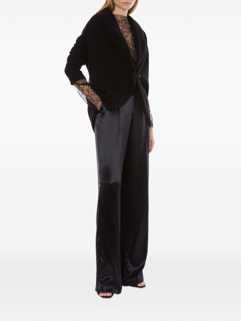 Alberta Ferretti Refined Black Cardigan With Merino Wool, Silk