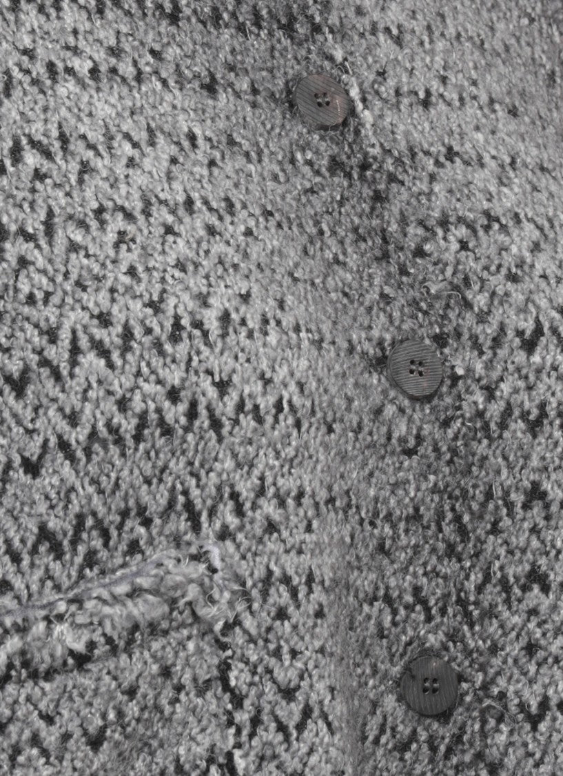 Avant Toi Textured Melange Grey Wool Cardigan With High Neck