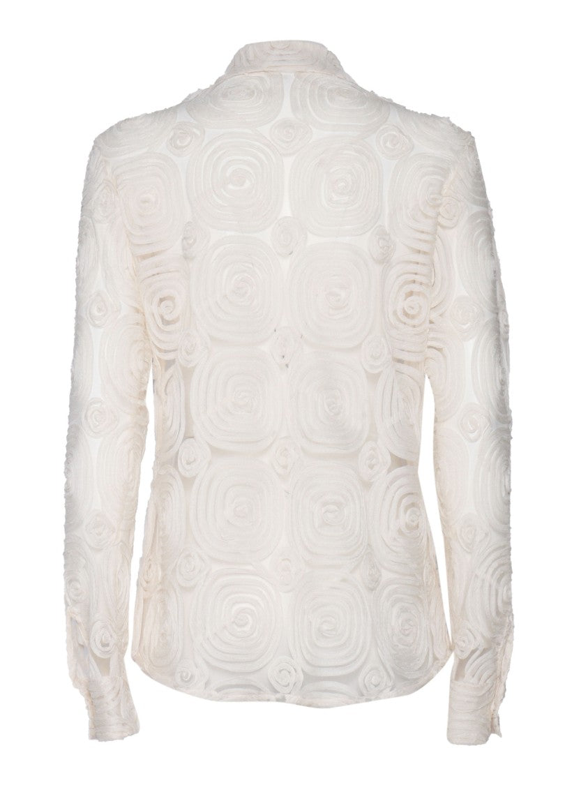 Mazzarelli Camicie White Tulle Rose Embroidered Shirt