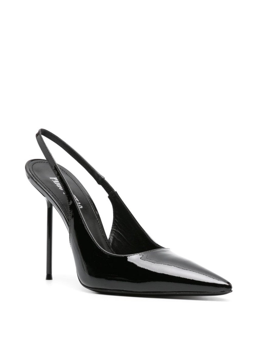 Paris Texas Black Pointed-Toe Silk-Nylon Slingback Pumps