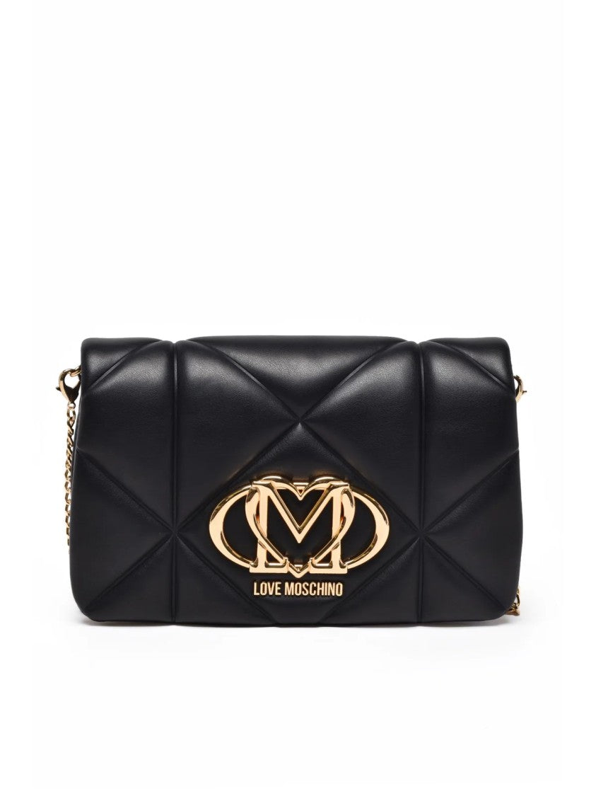Love Moschino Black Geometric Quilted Polyurethane Shoulder Bag