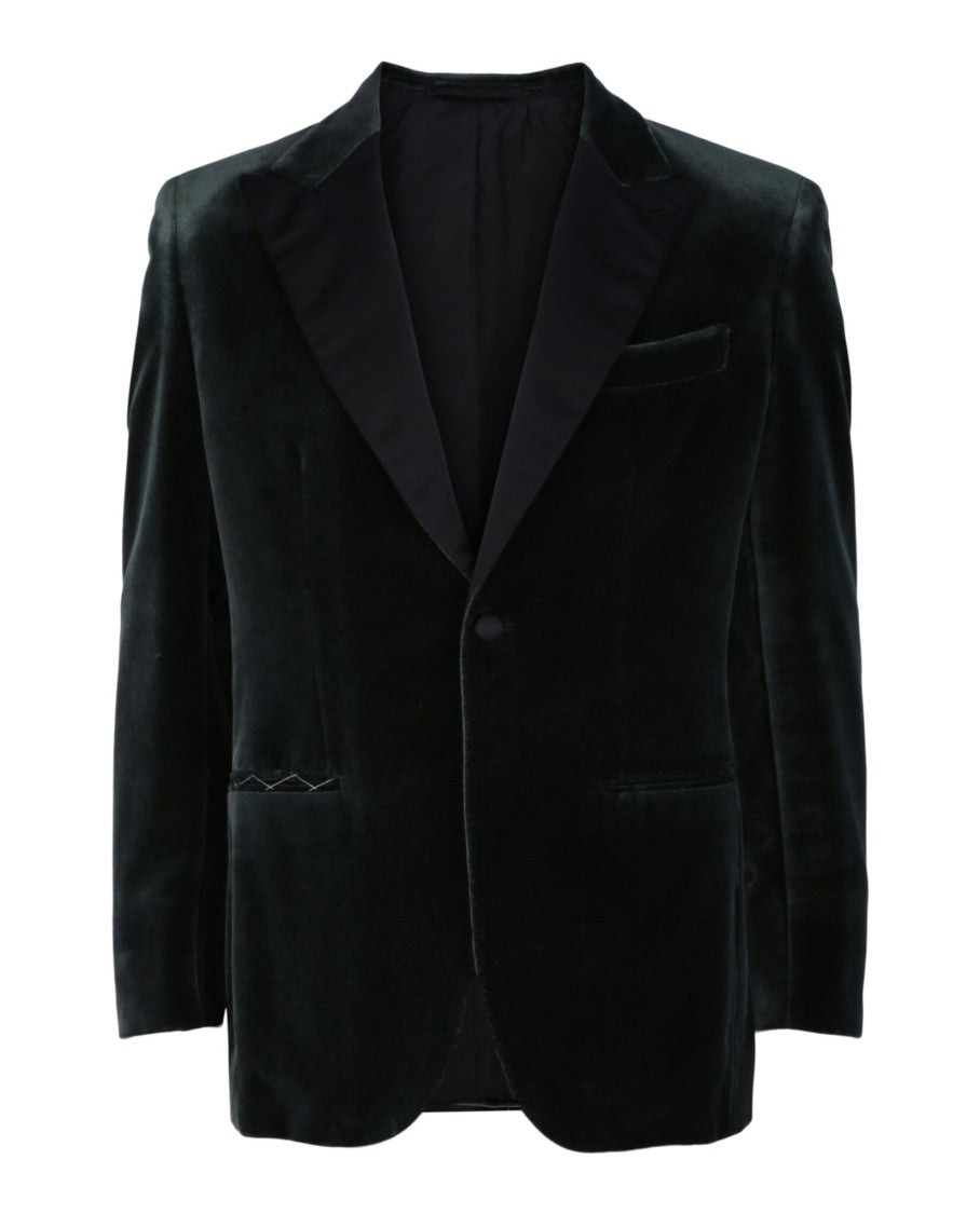 Brioni Black Velvet Smoking Jacket With Satin Lapels And Welt Pockets