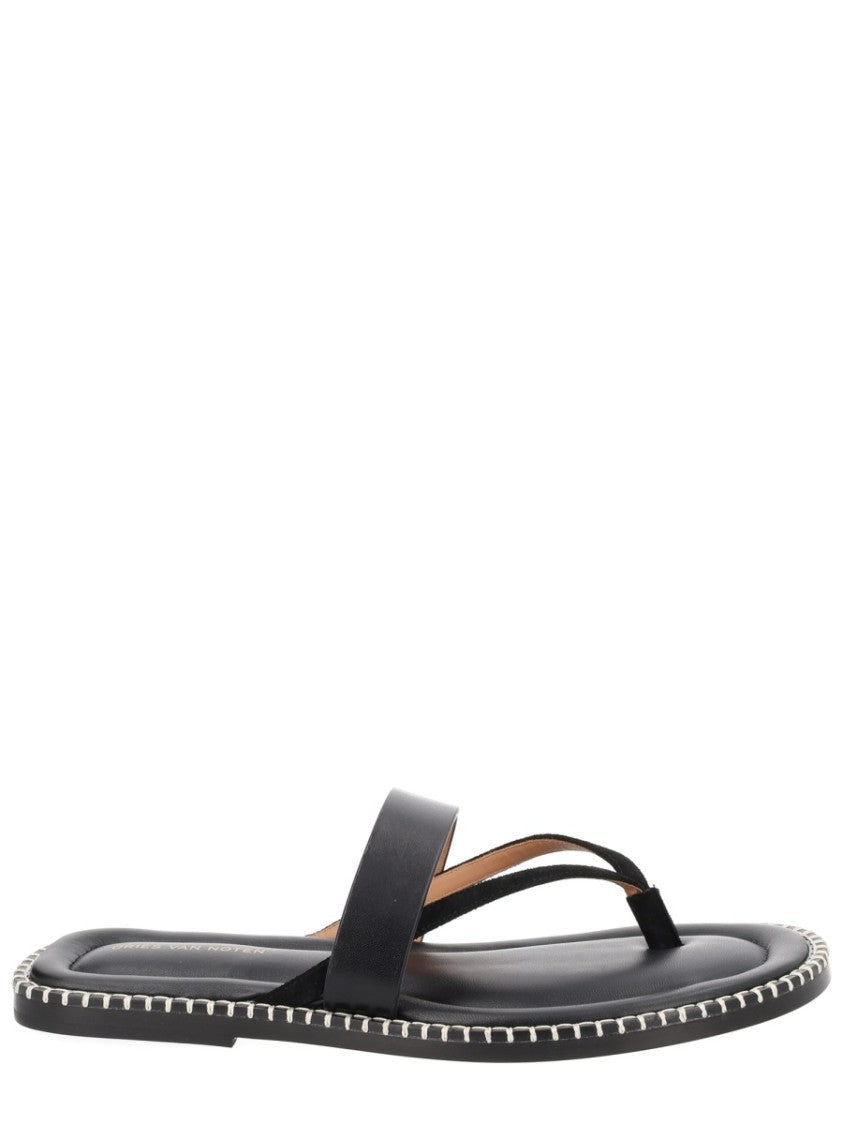 Dries Van Noten Black Toe Loop Smooth Leather Sandals