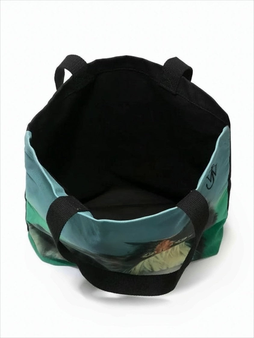 J. W. Anderson Cotton Tote Bag With Artistic Cat Print And Spacious Interior
