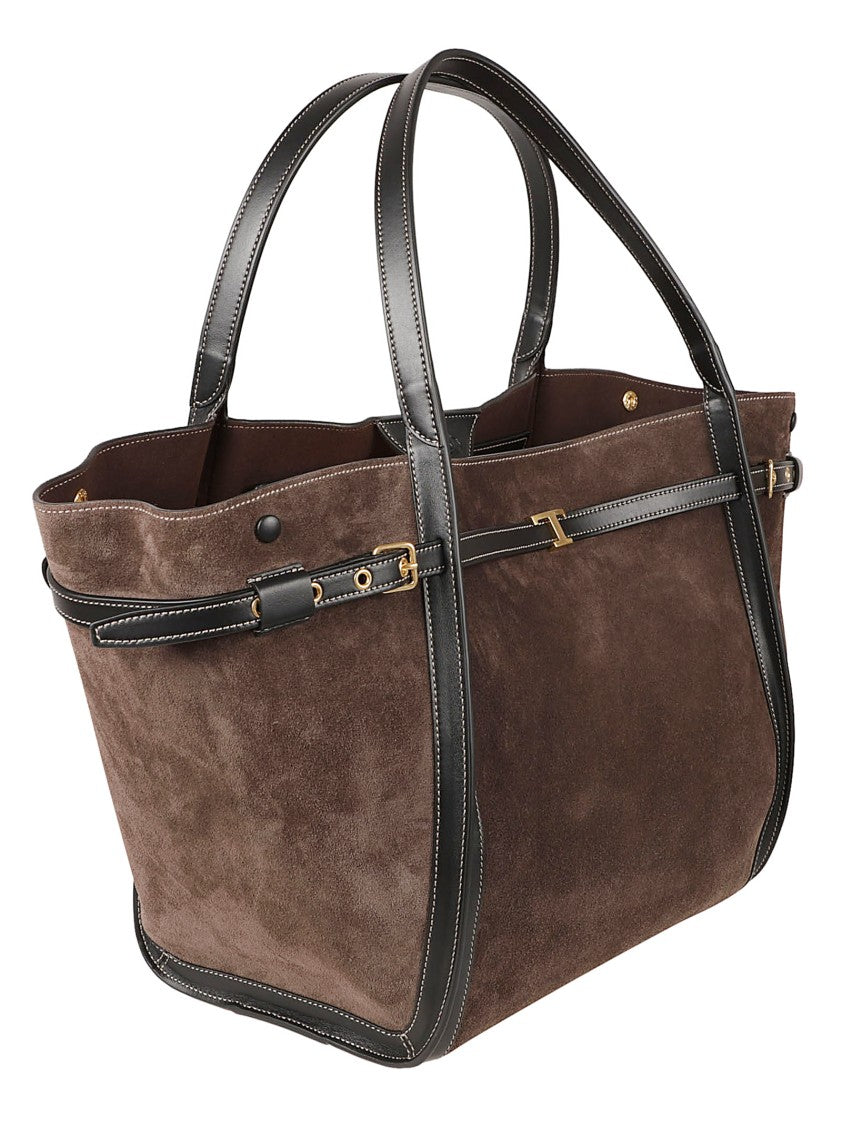 Tod's Trapezoidal Tote Bag In Soft Suede With Leather Trim