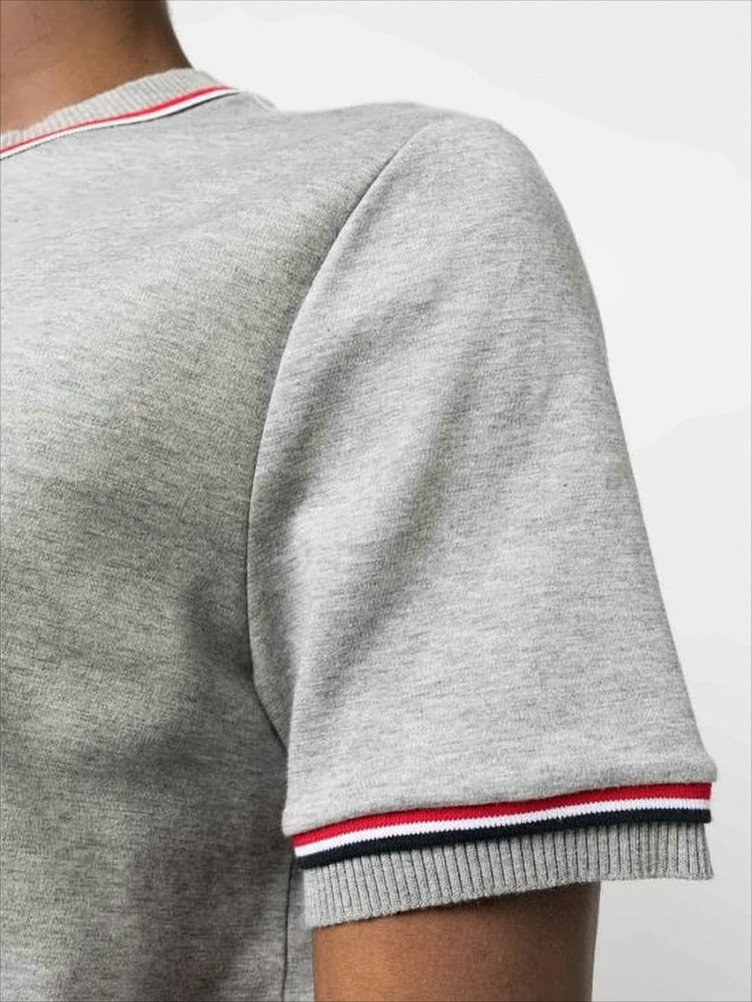 Thom Browne Light Grey Short-Sleeve T-Shirt With Ribbed Trims