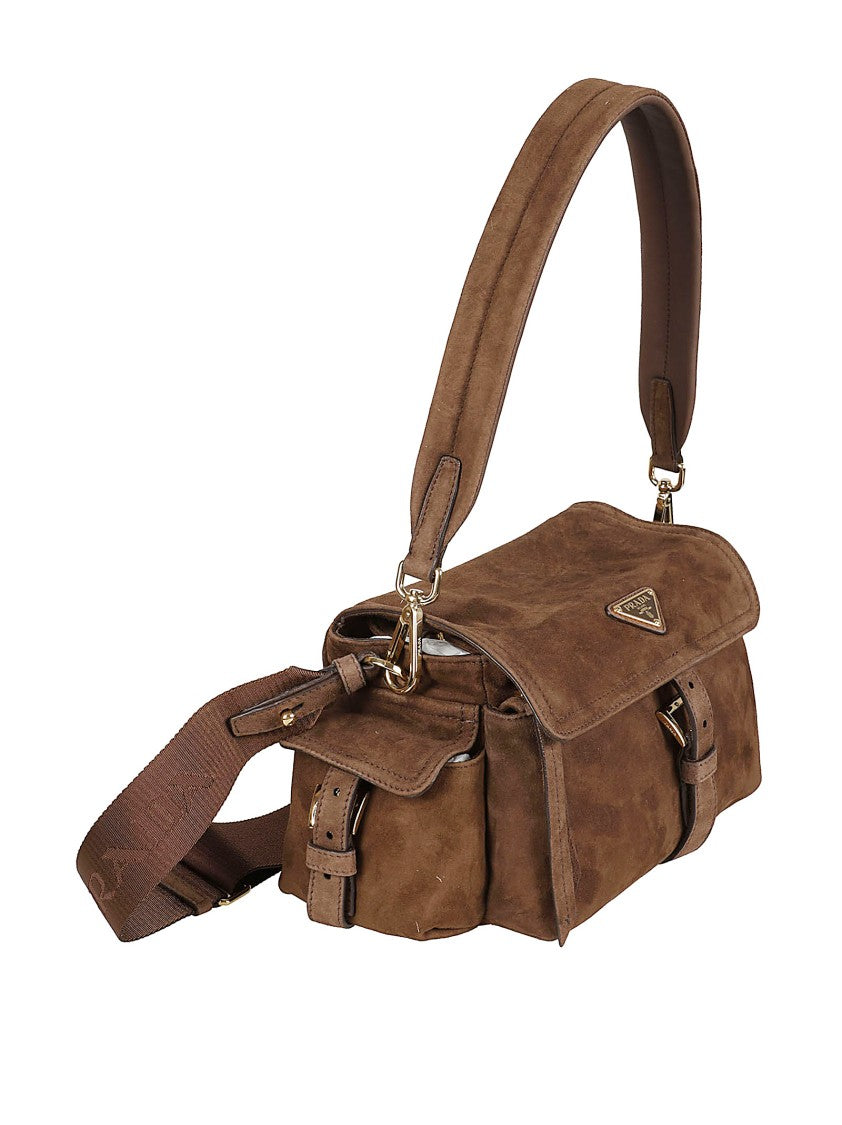 Prada Suede Foldover Bag With Adjustable Straps