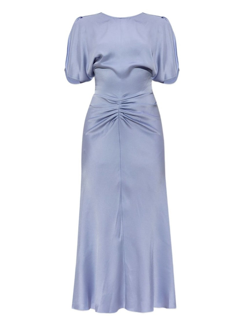 Victoria Beckham Ruched Midi Dress With Puff Sleeves