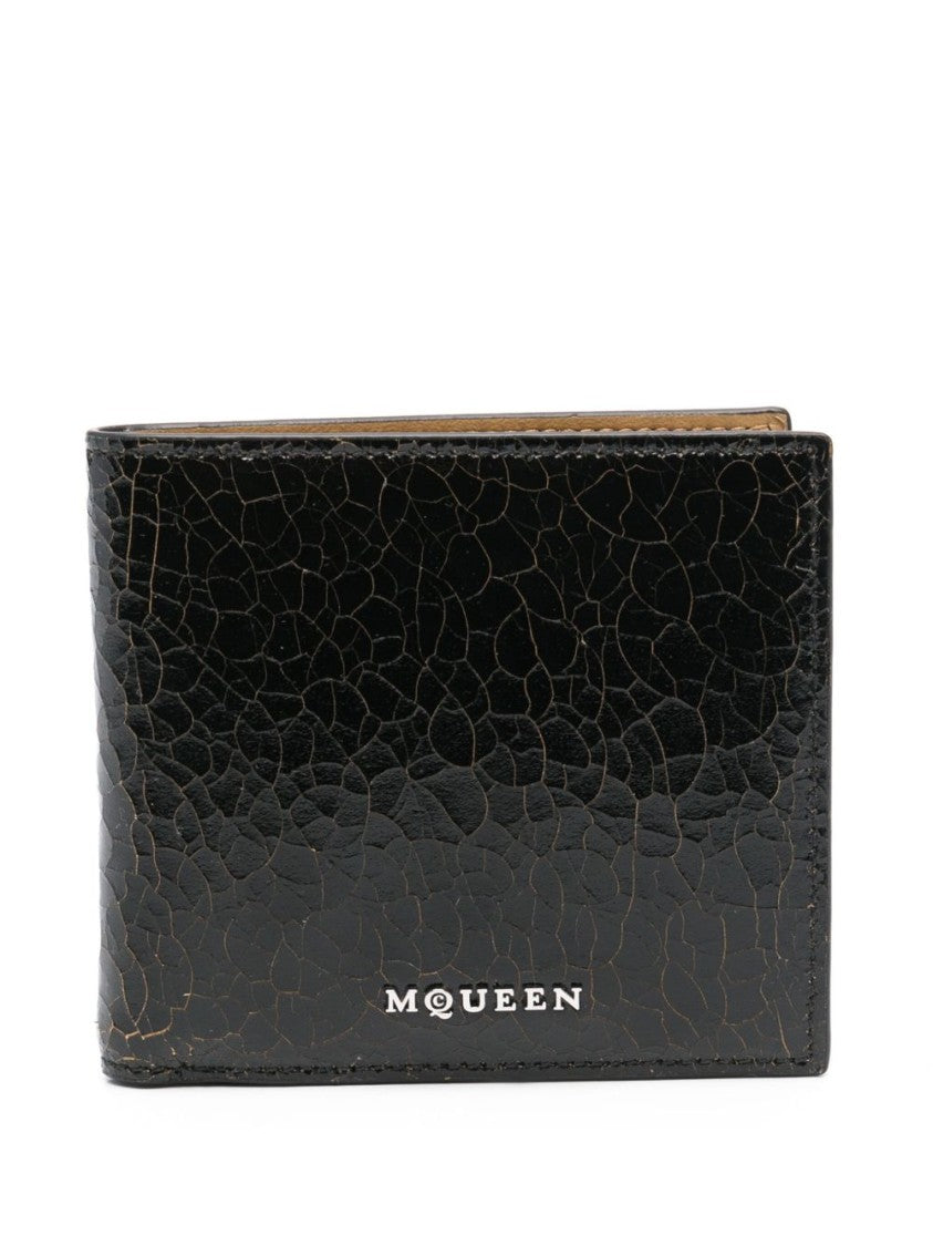 Alexander Mcqueen Bifold Wallet With Black Crackled Effect