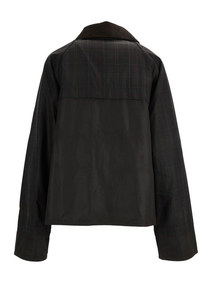 Barbour Tartan Spey Wax Jacket With Corduroy Collar And Flap Pockets
