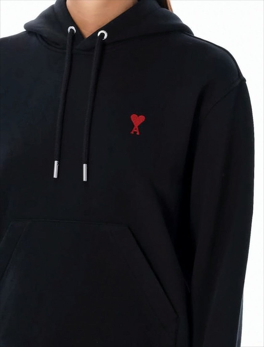 Ami Classic Black Hoodie With Subtle Heart Detail