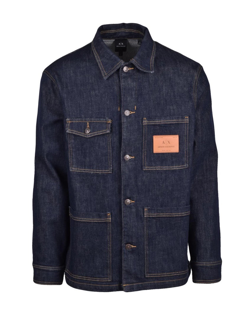 Armani Exchange Blue Cotton Polyester Elastane Denim Jacket