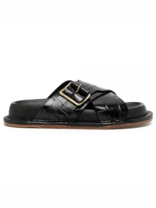 Jil Sander Croc-Embossed Leather Slip-On Mules With Metallic Buckle