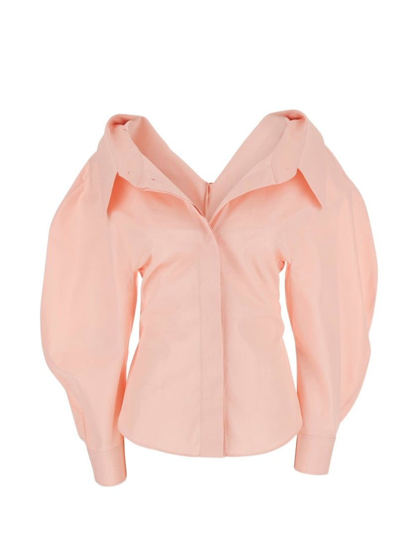 Givenchy Pastel Peach Silk-Nylon Blend Shirt With Off-Shoulder Collar