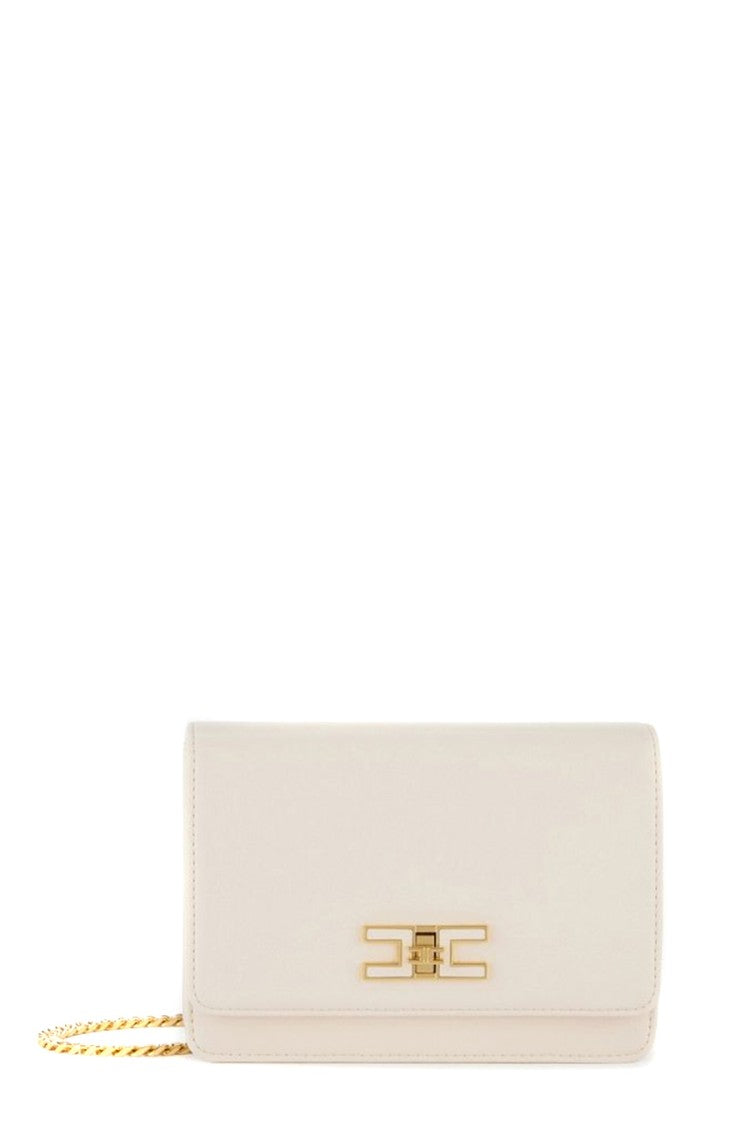 Elisabetta Franchi White Handbag With Gold Hardware And Versatile Chain Strap