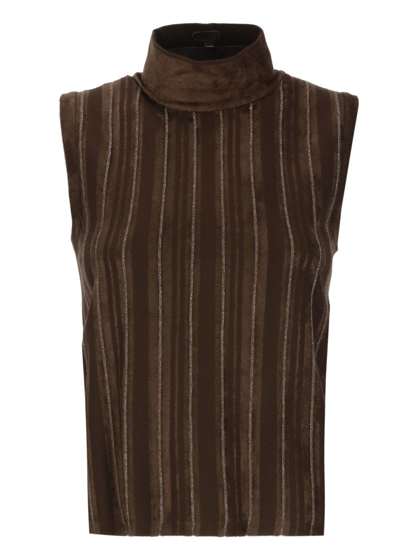 D. Exterior Brown Striped Lurex Viscose Tank Top