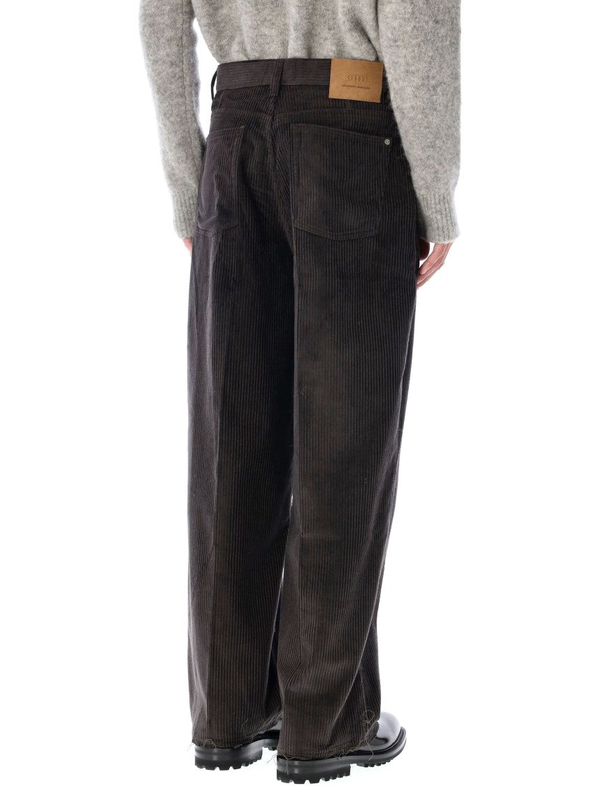 Ami Grey Corduroy Wide-Leg Trousers