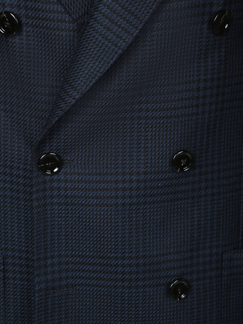Lardini Double-Breasted Tailored Black Blazer With Check Pattern