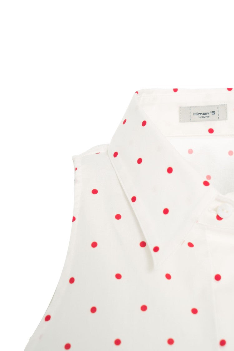 Himons Polka Dot Sleeveless Blouse With Kent Collar