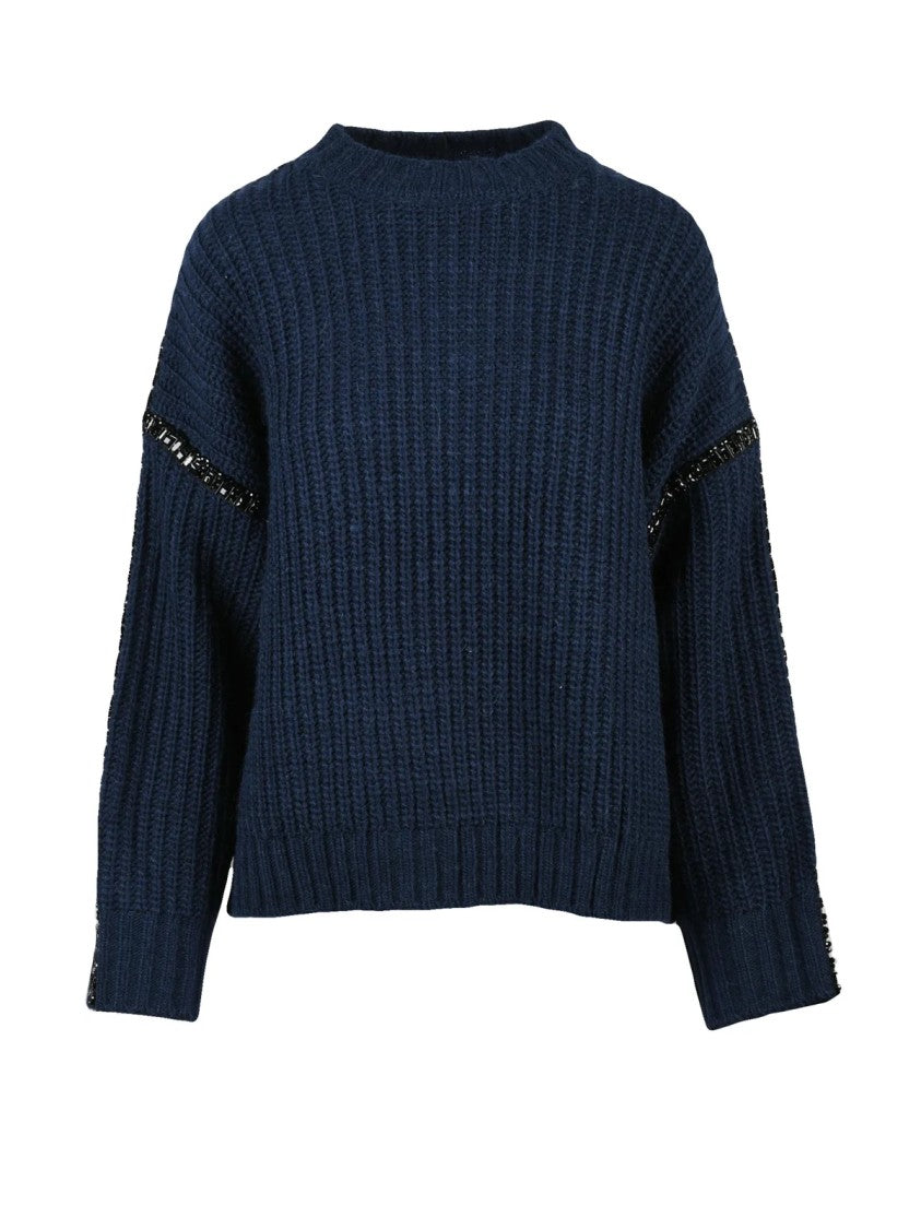 Essentiel Antwerp Chunky Knit Oversized Sweater With Detachable Collar And Sequin Trims