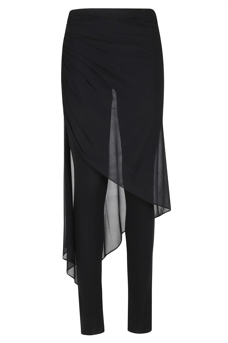 Giuseppe Di Morabito Black Ruched Transparent Insert Viscose Straight-Leg Pants