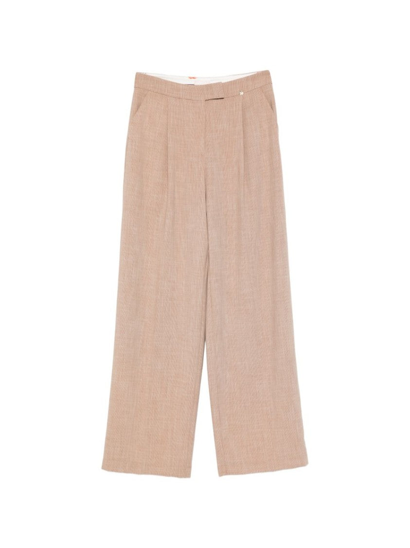 Liu Jo Biscuit Brown Pleated Wide-Leg Pants