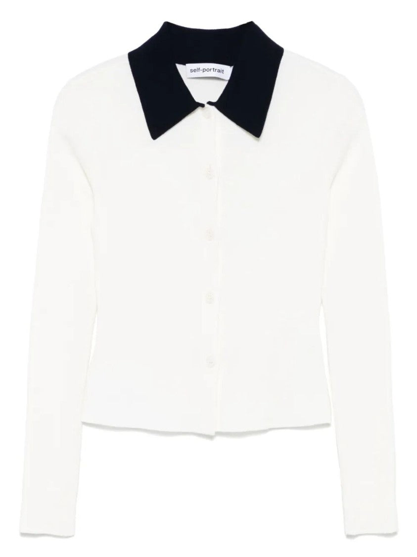 Self-Portrait Merino Wool Cardigan With Contrasting Collarsilhouette