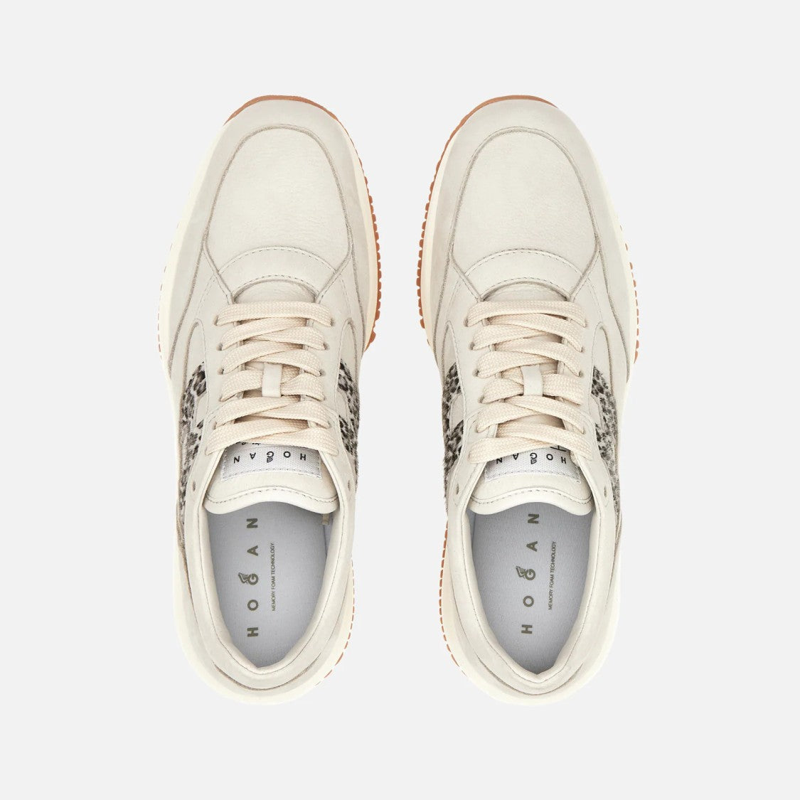 Hogan Light Beige Leopard Print Chunky Sneakers