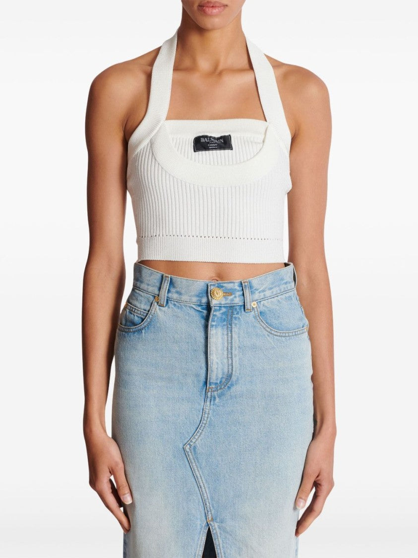 Balmain Cropped Top With Ribbed Texture
