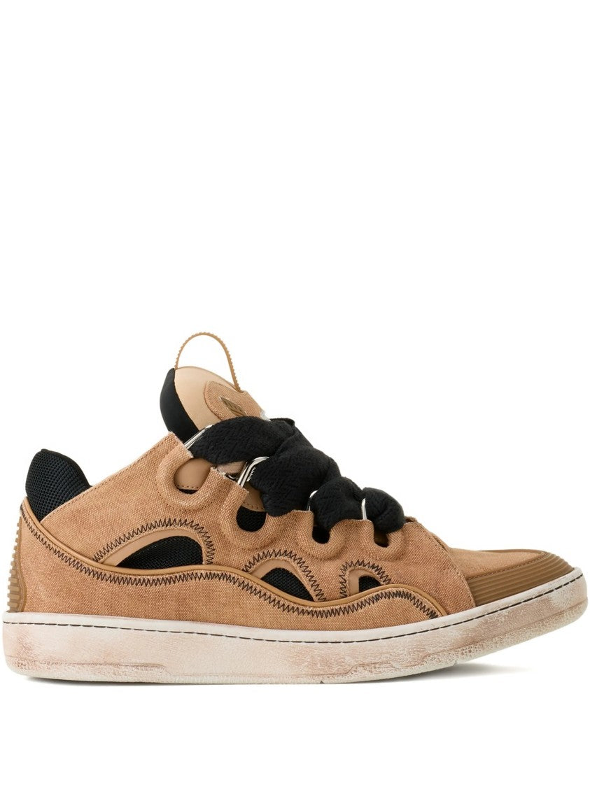 Lanvin Brown Curb Suede Mesh Sneakers