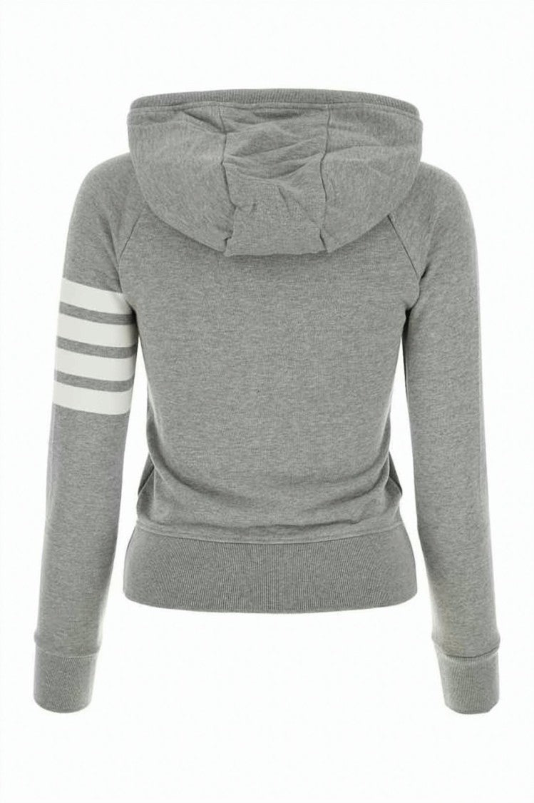 Thom Browne Engineered Jersey Knit Zip-Up Hoodie With Signature Stripes