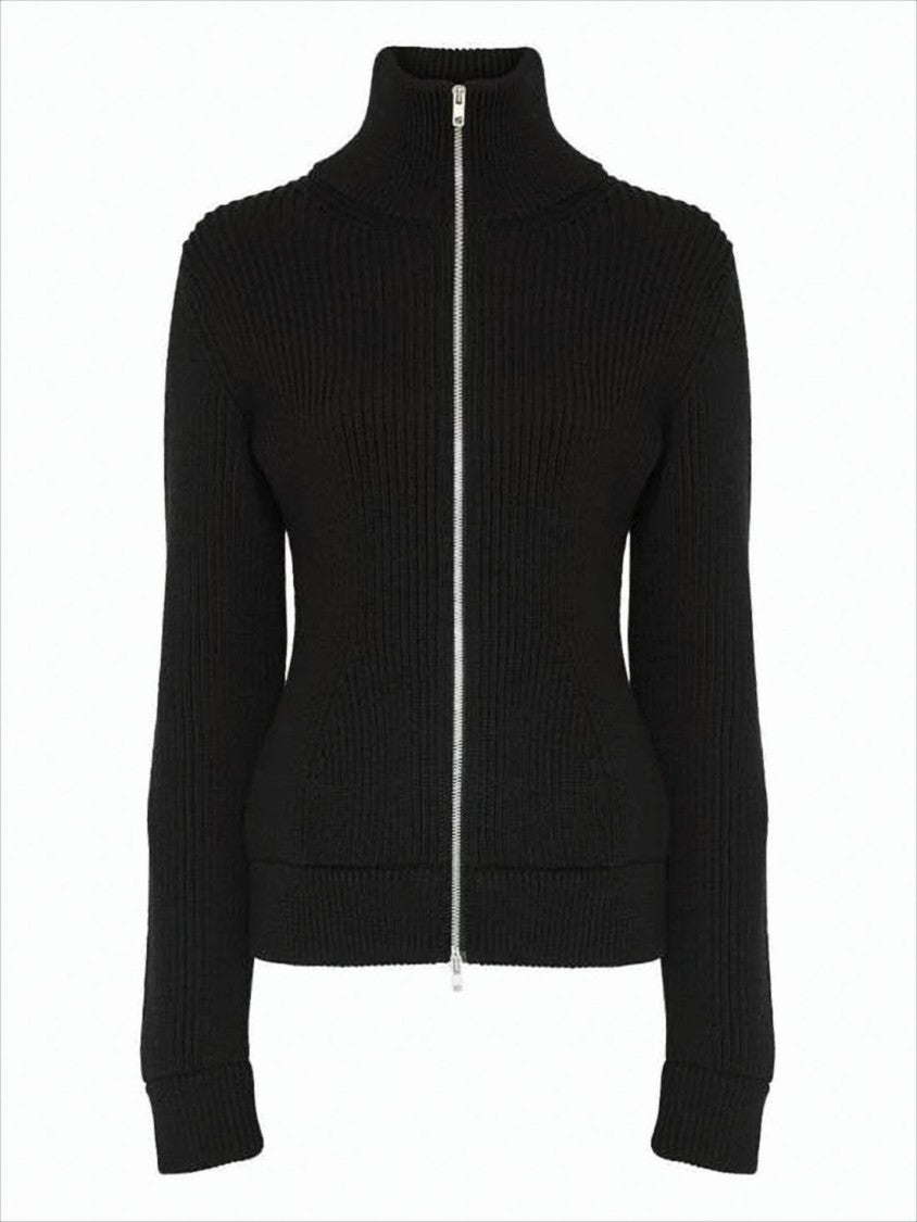 Maison Margiela Ribbed Knit Cardigan With High Collar