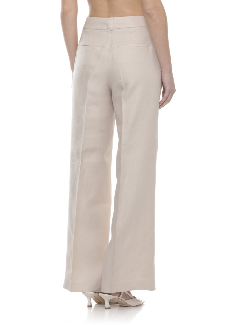 Peserico Beige Linen Straight-Leg Pants