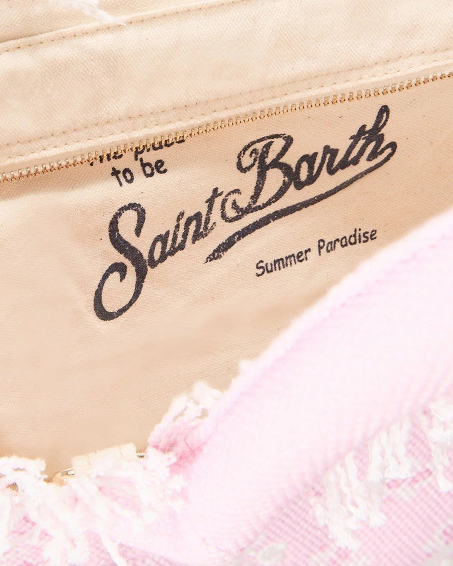 Mc2 Saint Barth Round Canvas Tote Bag With Soft Pink Bandana Print
