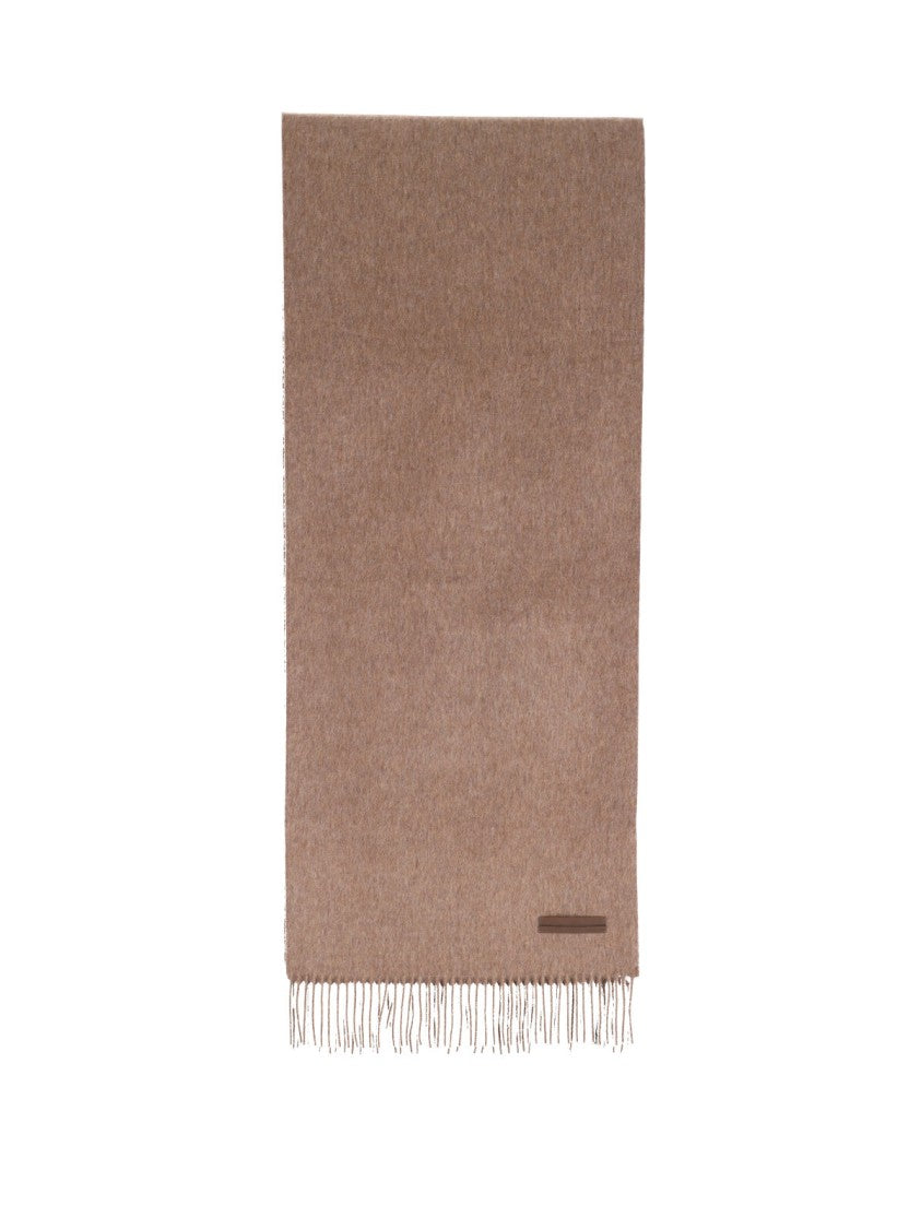 Zegna Light Brown Cashmere Scarf With Leather Patch