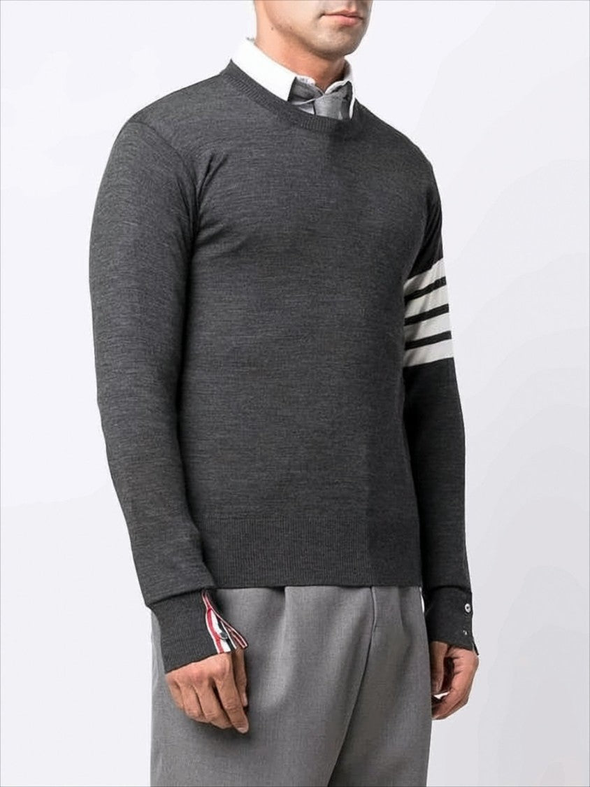 Thom Browne Dark Grey Merino Wool Sweater With Striped Detail