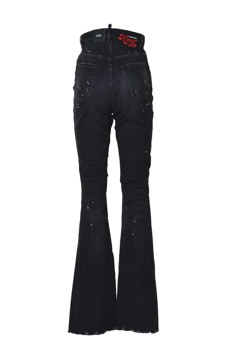 Dsquared2 High Waist Flare Jeans In Black Cotton