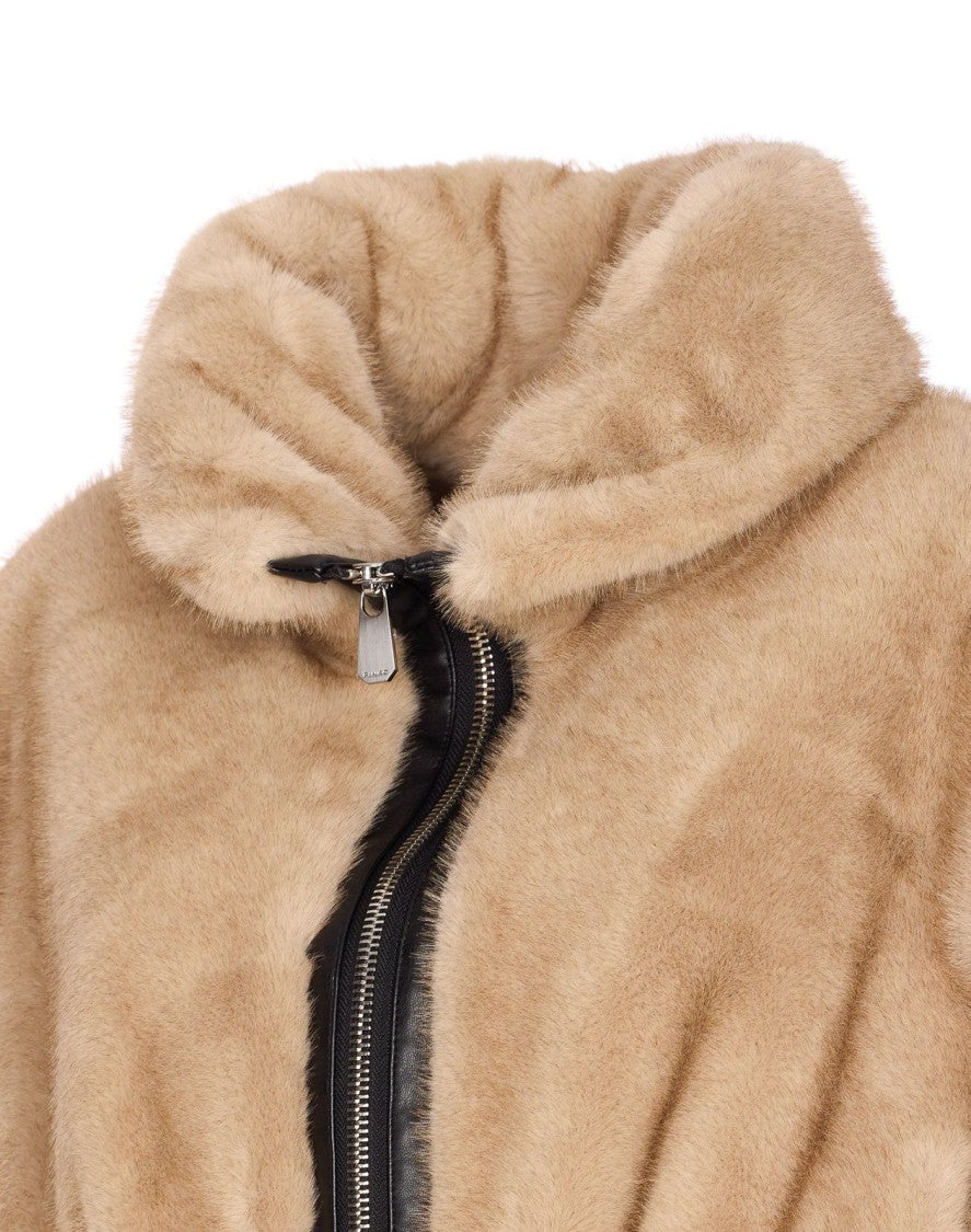 Pinko Cropped Beige Coat With High Collar