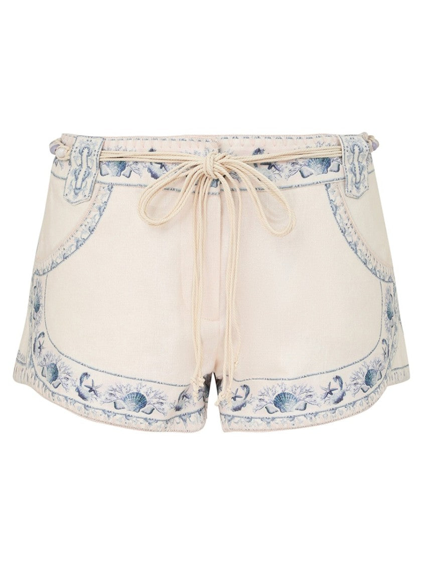 Zimmermann Wanderlust Floral Shell Embroidery Linen Shorts