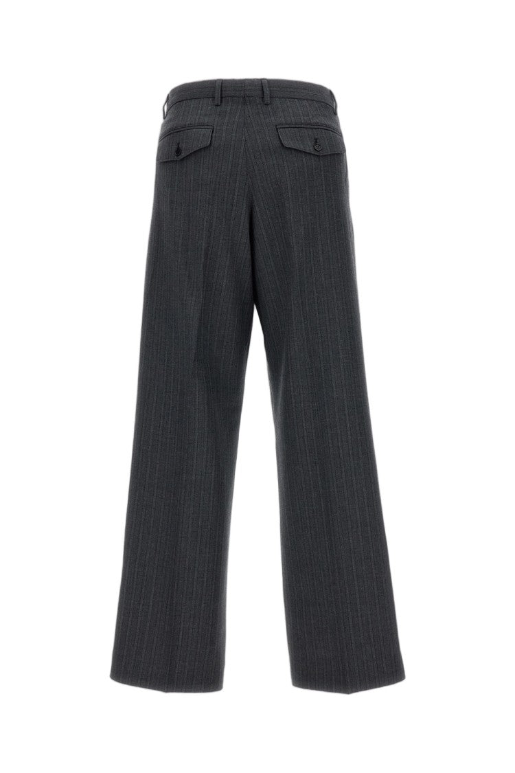 Sunflower Herringbone Pleated Cotton Wool-Blend Wide-Leg Pants