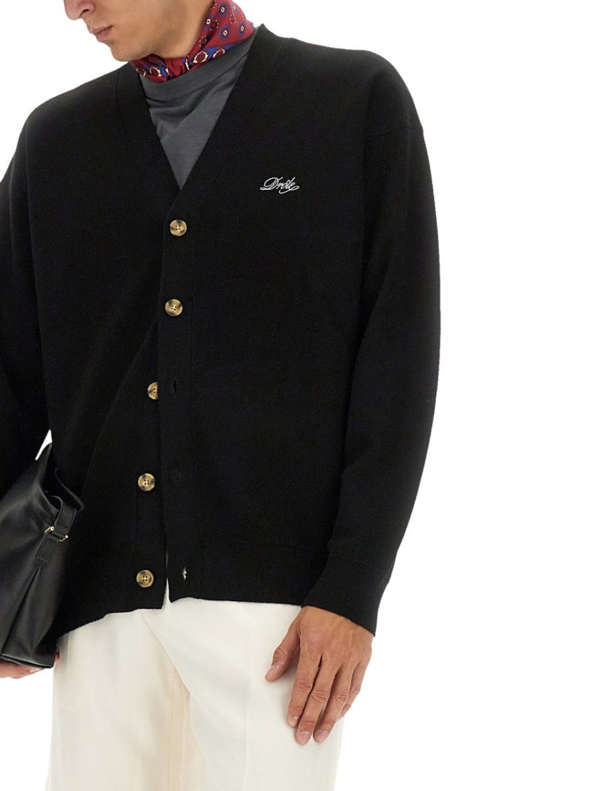 Drôle De Monsieur Classic V-Neck Cardigan With Logo Embroidery