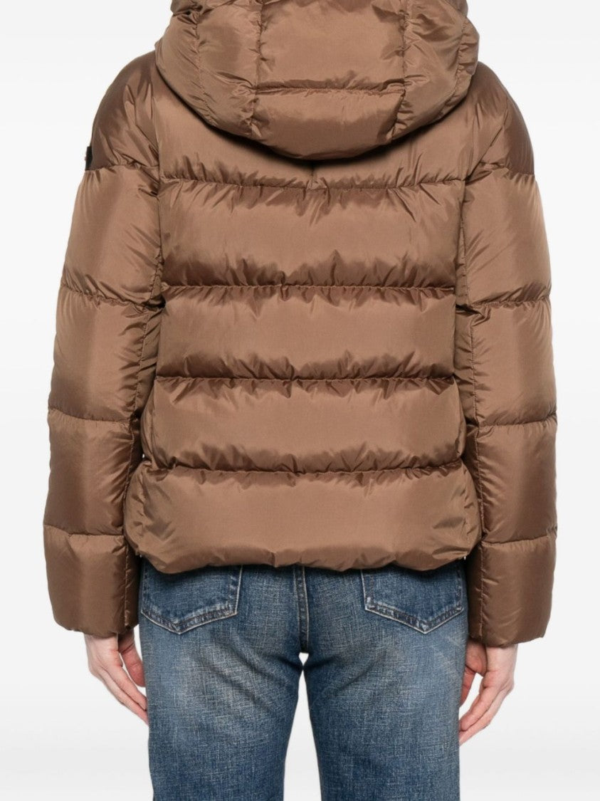 Peuterey Cropped Brown Quilted Coat With High Collar And Spacious Hood