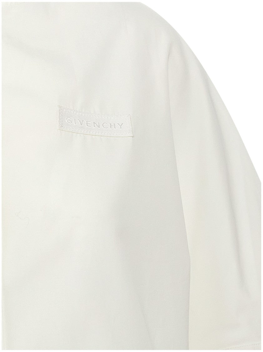Givenchy White Cropped Cotton Poplin Shirt With Balloon Sleeves And Logo Patch