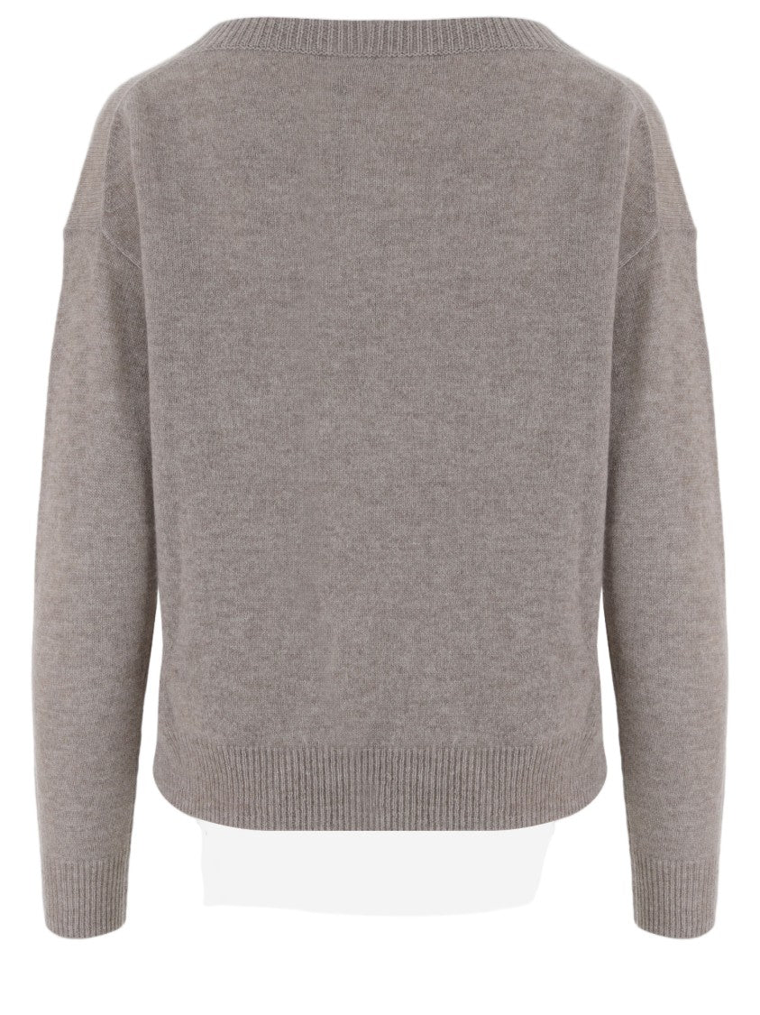 Allude Beige Ribbed Crewneck Cashmere Sweater