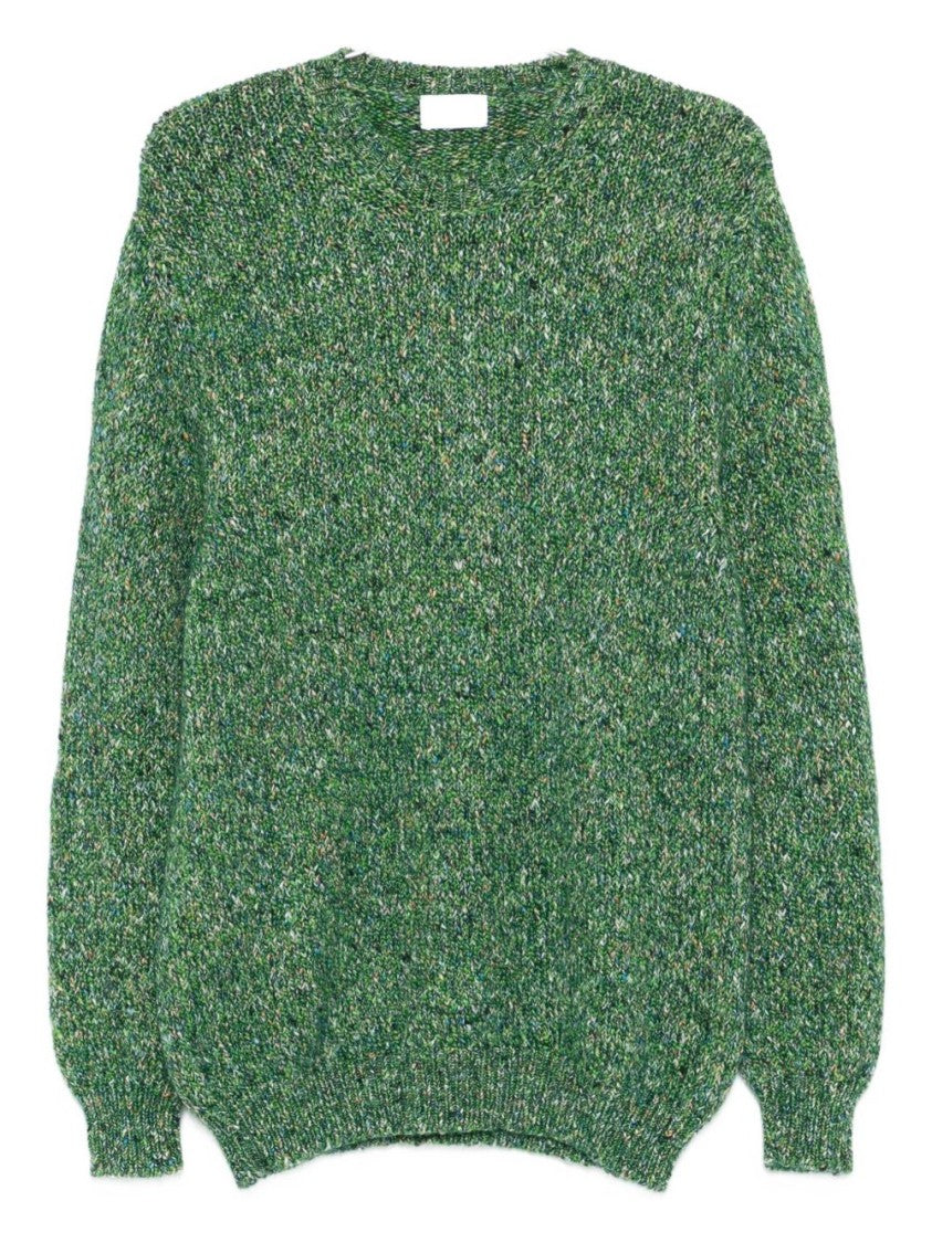 Scaglione Textured Knit Sweater In Rich Green Marled Pattern