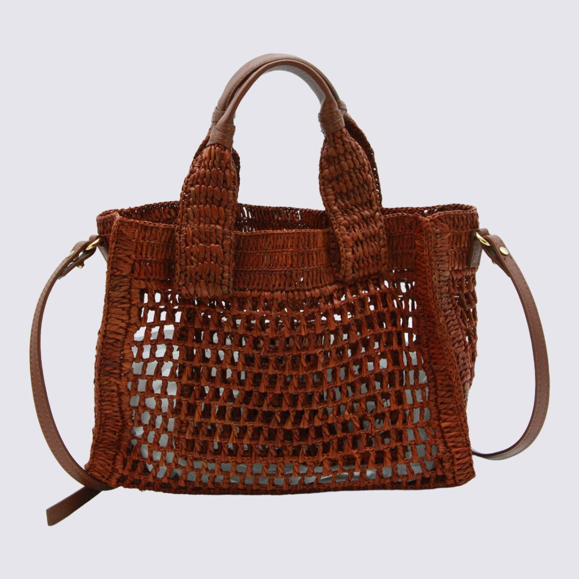 Chloé Woven Open-Weave Brown Bag With Gold-Accent Details