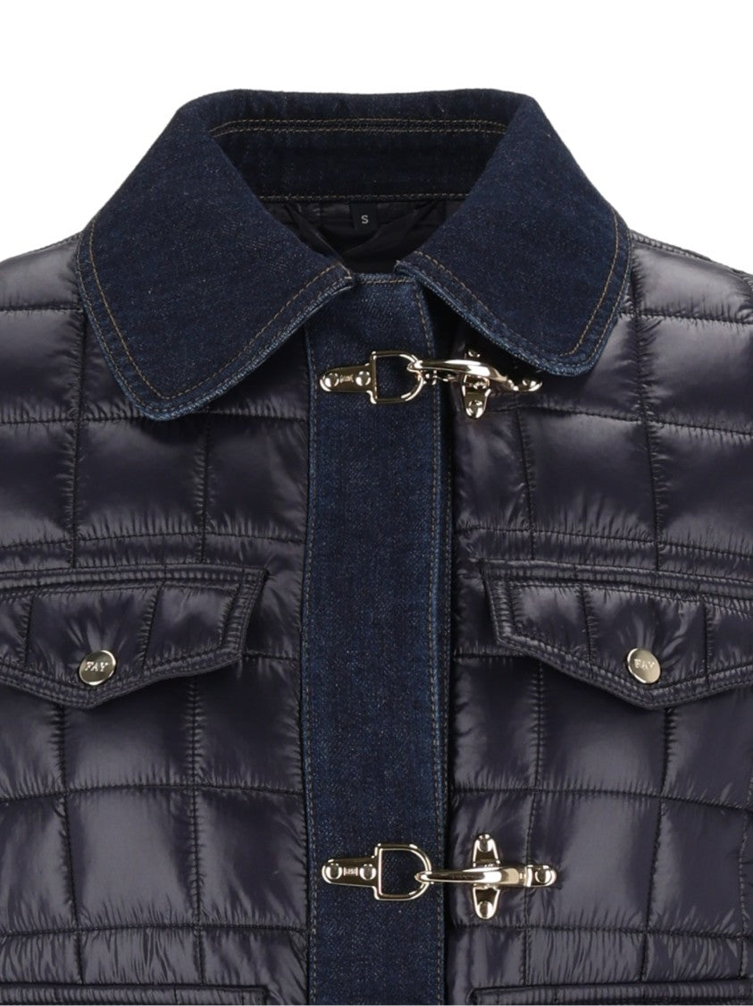 Fay Cropped Quilted Denim Jacket
