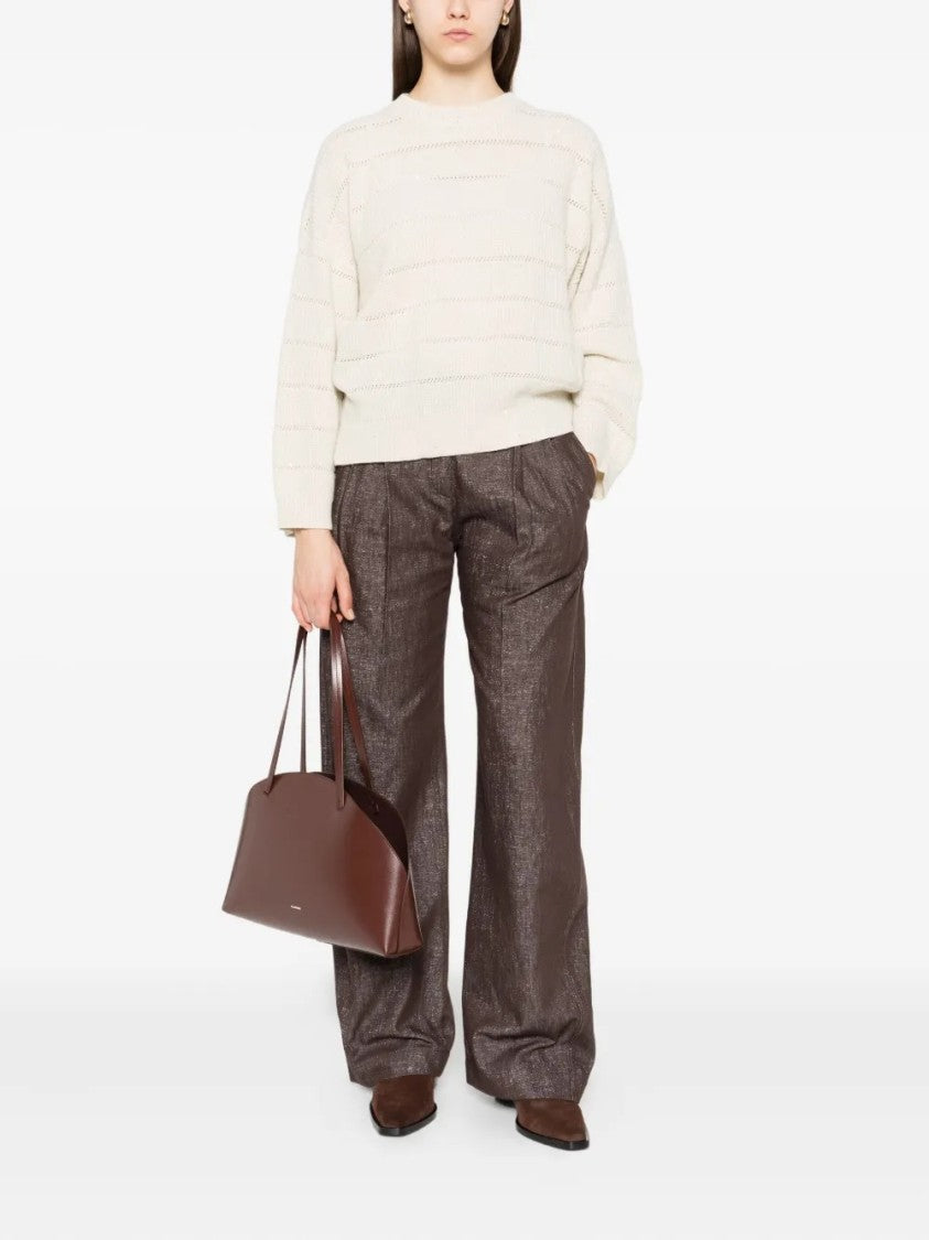 Brunello Cucinelli Knit Sweater With Open-Knit Stripe Pattern And Relaxed Fit