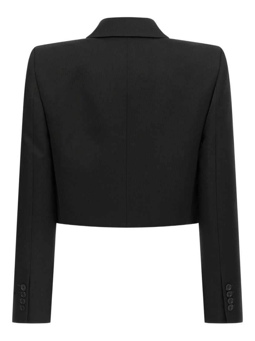 Givenchy Cropped Tailored Jacket In Black Grain De Poudre Wool