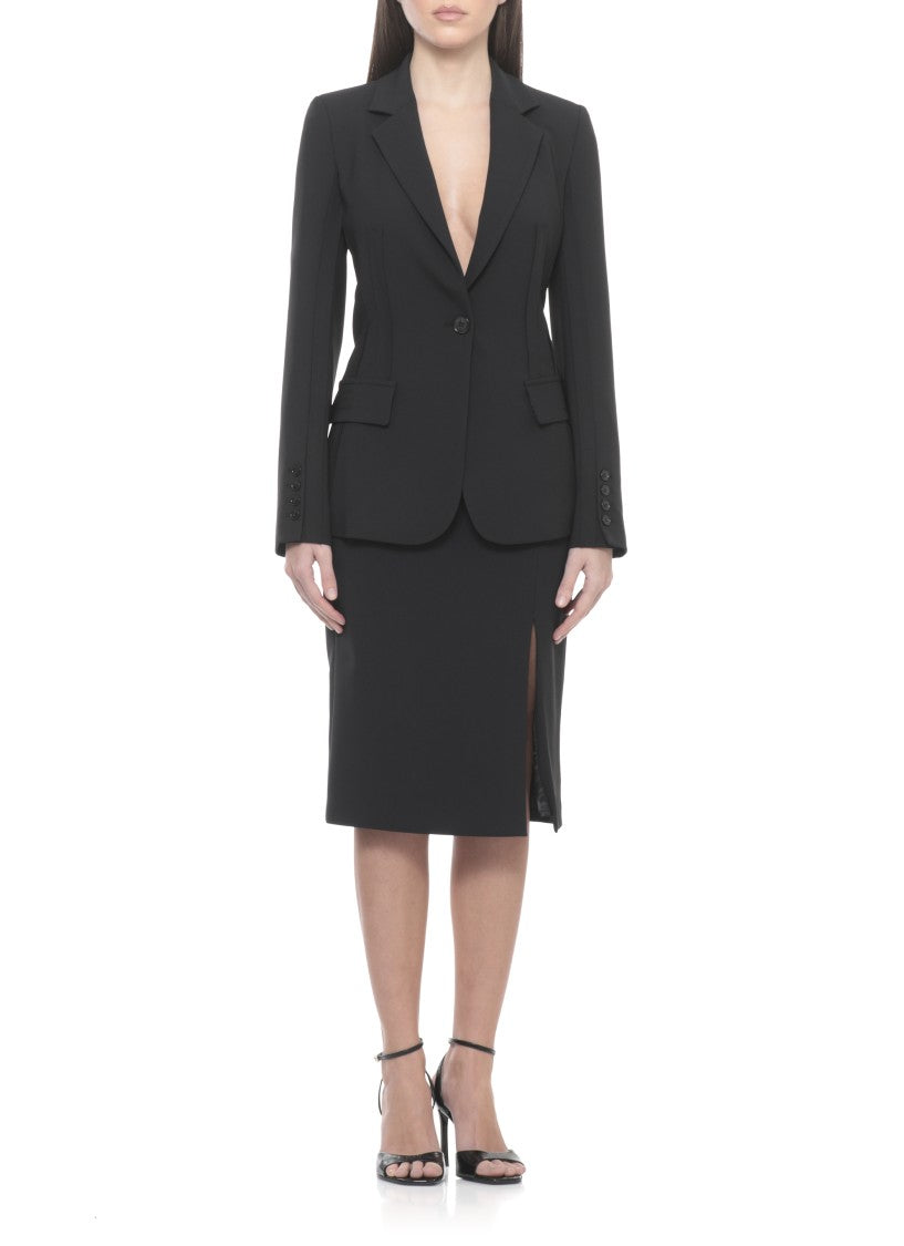 Elisabetta Franchi Black Embroidered Logo Flap Blazer